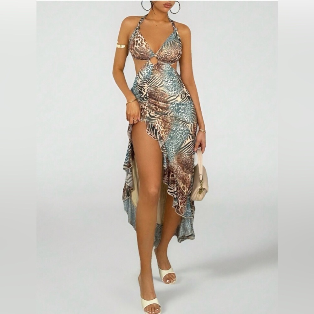 Stylish Multicolor Halter Dress Size S
